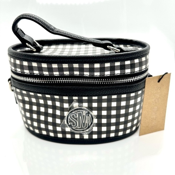 Steve Madden Handbags - STEVE Madden Black White Gingham Structured Train Case Crossbody Plaid Bag